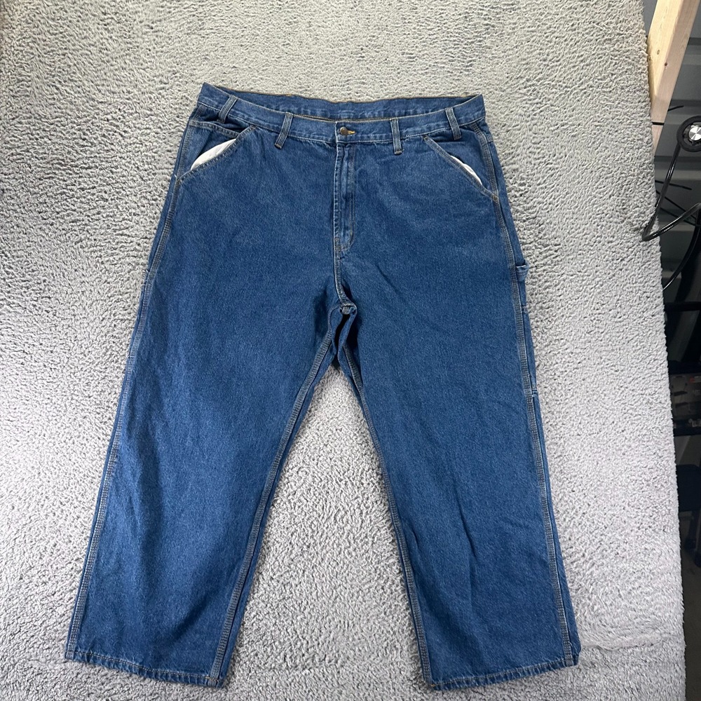 RK Brand Jeans Mens 44x29 Blue Cotton Denim Straight Carpenter Relaxed Workwear
